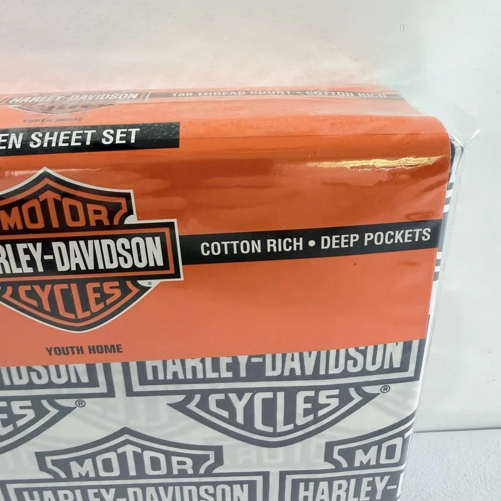 Harley Davidson Flame Rider Fireball Queen Sheet Set Orange Black NEW